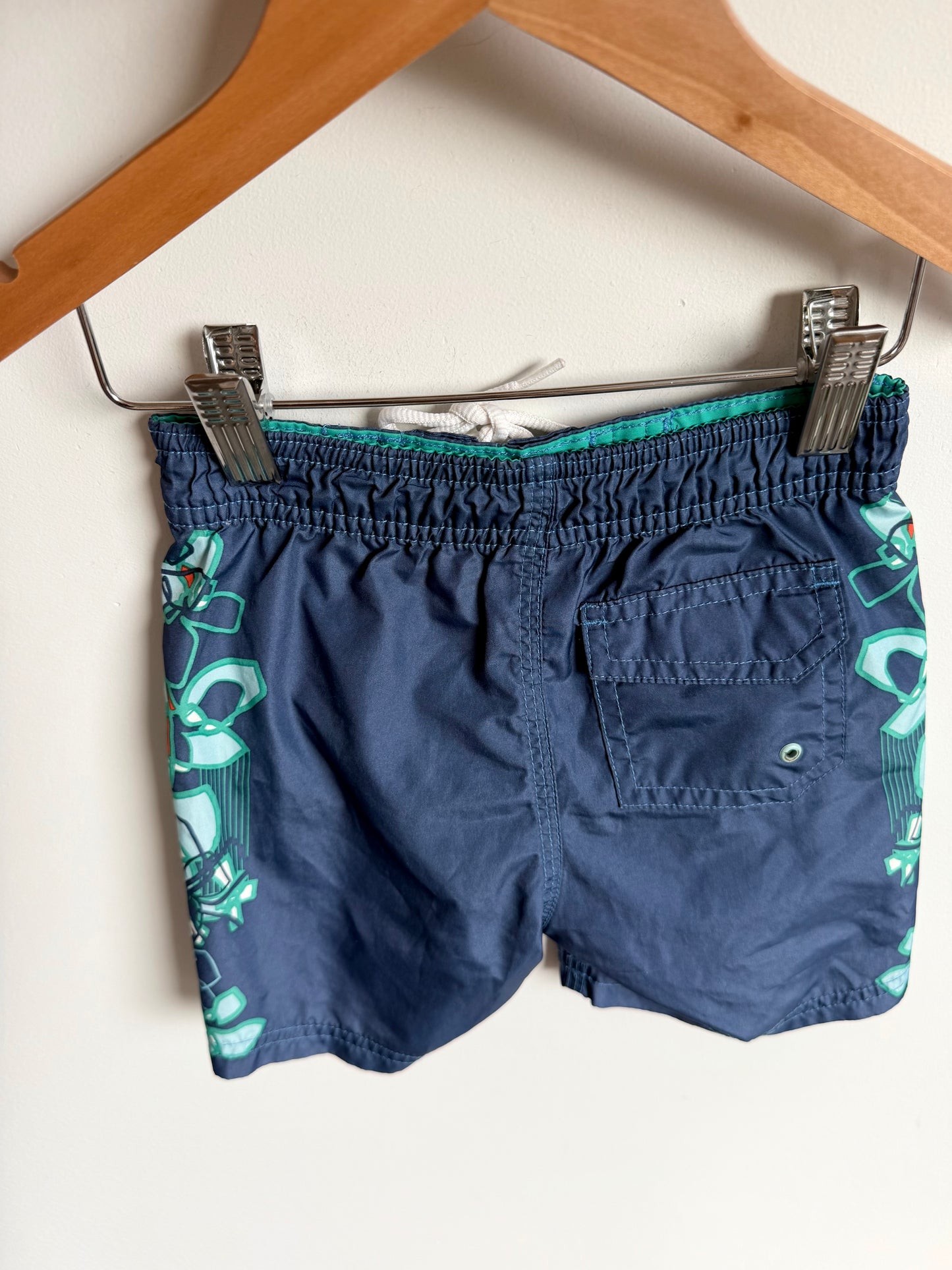 Navy Green Shapes Swim Shorts / 6-12m