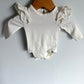 White Long Sleeve Ruffle Shoulder Bodysuit / 0-3m