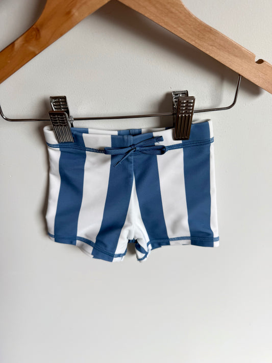 M&S Blue Vertical Stripe Swim Shorts / 3-6m