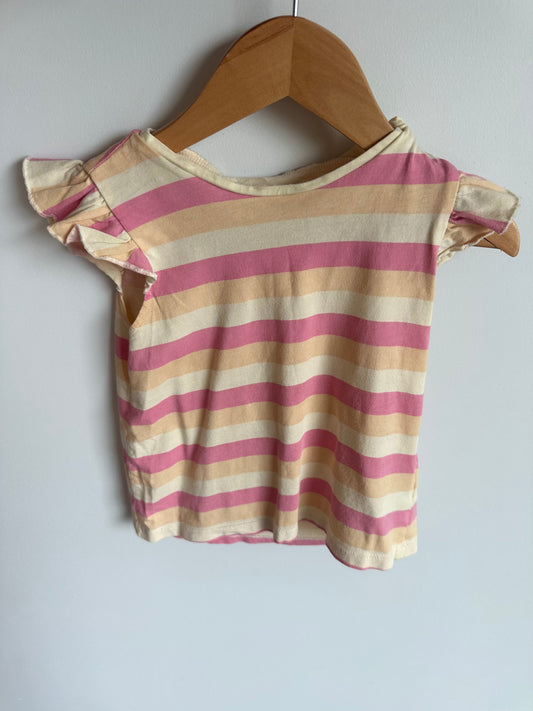 H&M Color Stripe Ruffle Sleeve Shirt / 18-24m