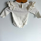 White Long Sleeve Ruffle Shoulder Bodysuit / 0-3m