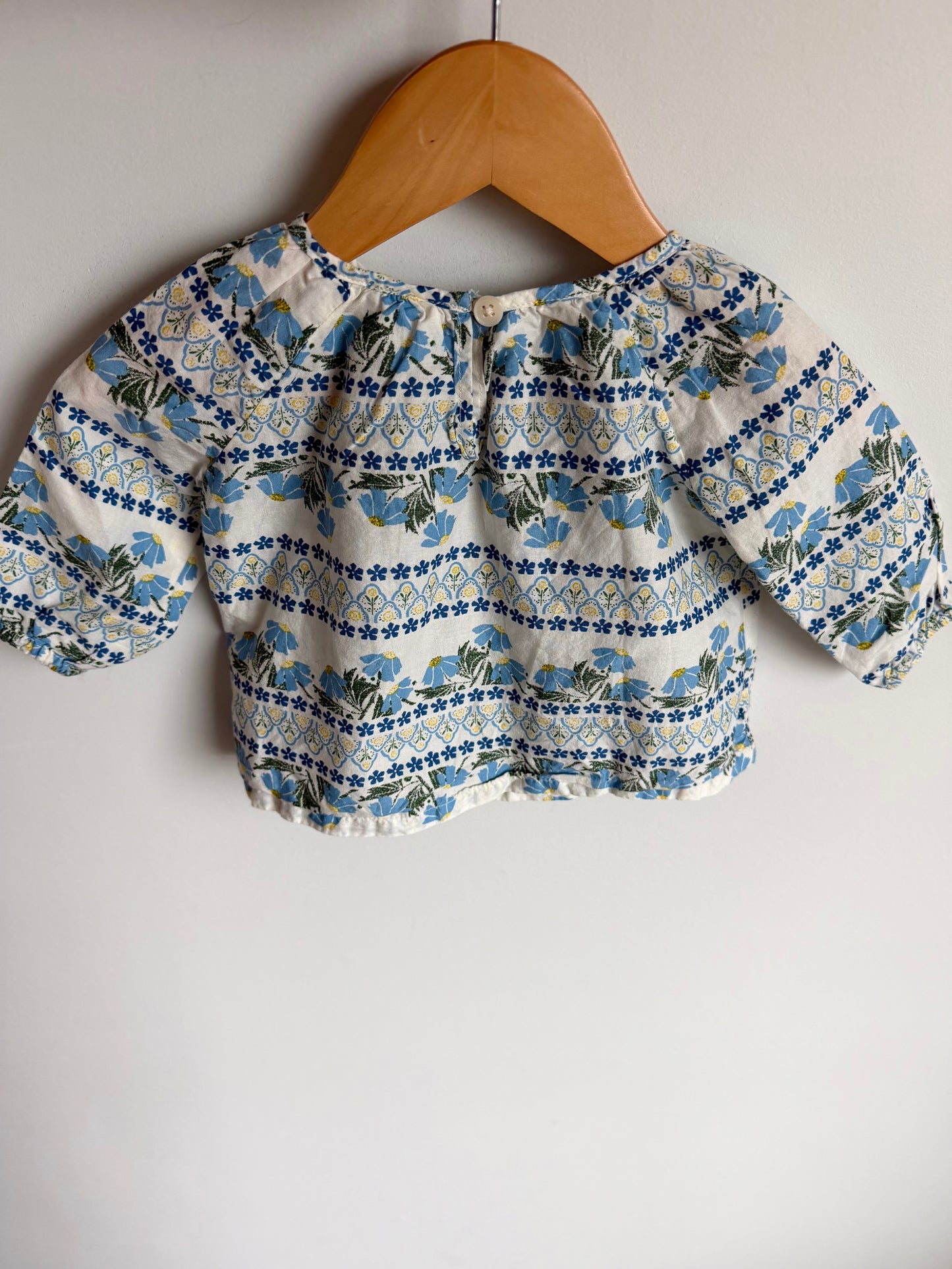 Blue Flower Pattern Cotton Top / 3-6m
