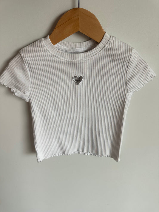 Cream Rib T-shirt with Heart / 4T