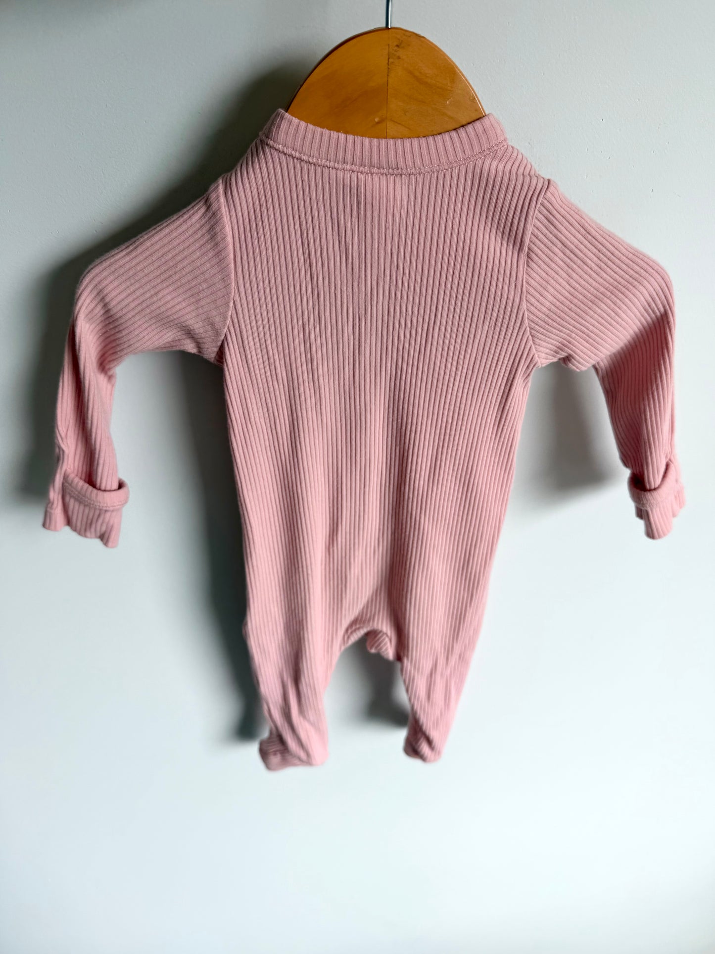 Pink Ribbed Footed Sleeper / 0-3m