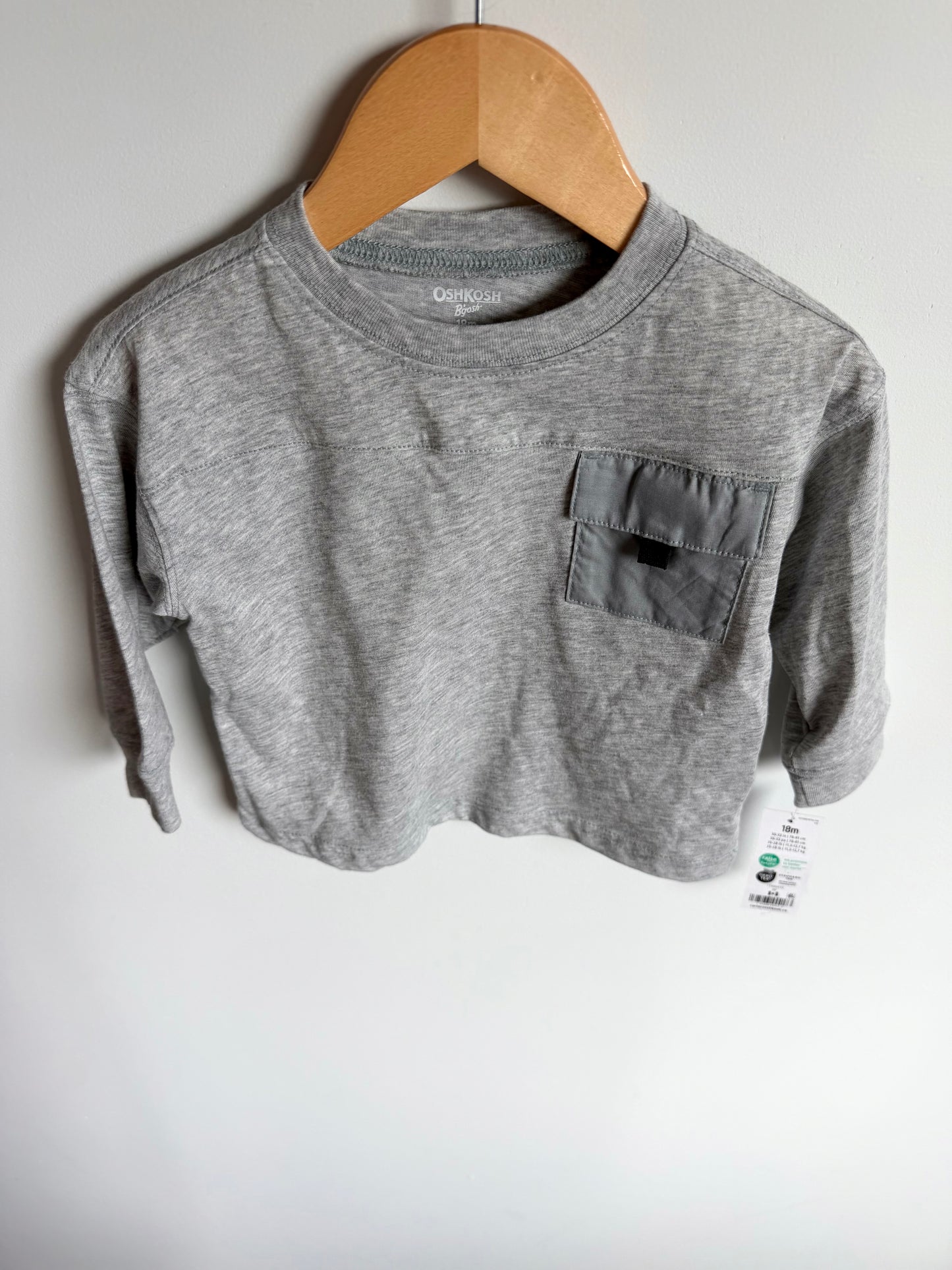 Long Sleeve Grey Pocket Top (With tags) / 18m