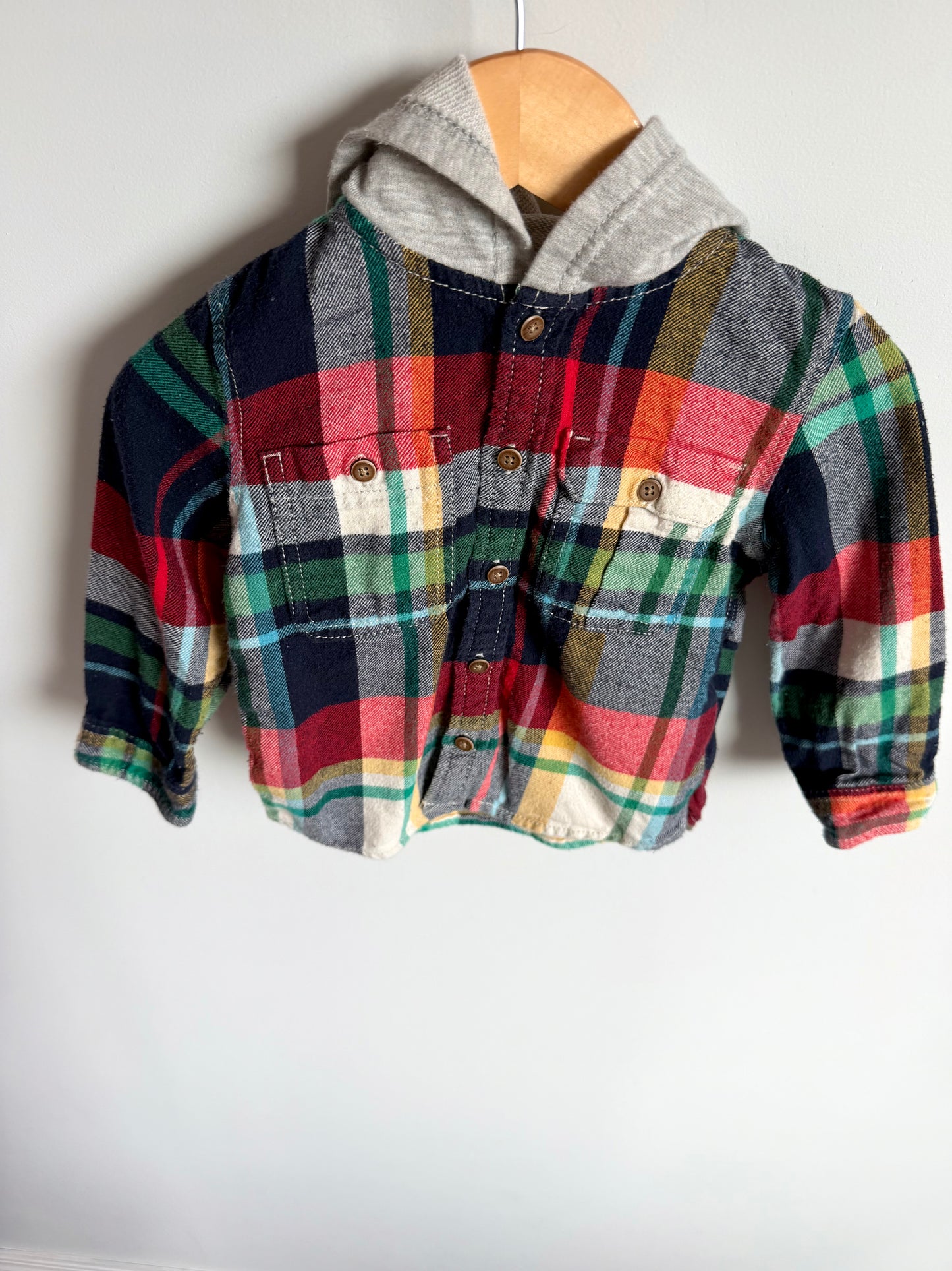 Colored Plaid Hood Top / 18-24m
