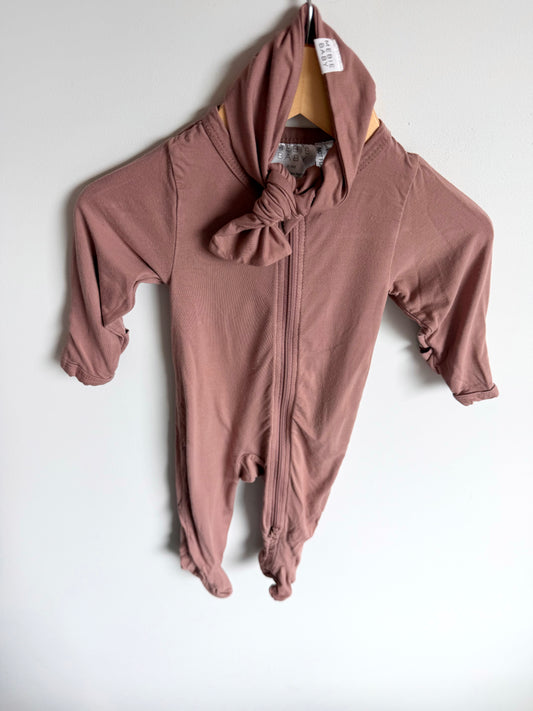 Mebie Baby Bamboo Taupe Sleeper + Headband / 0-3m