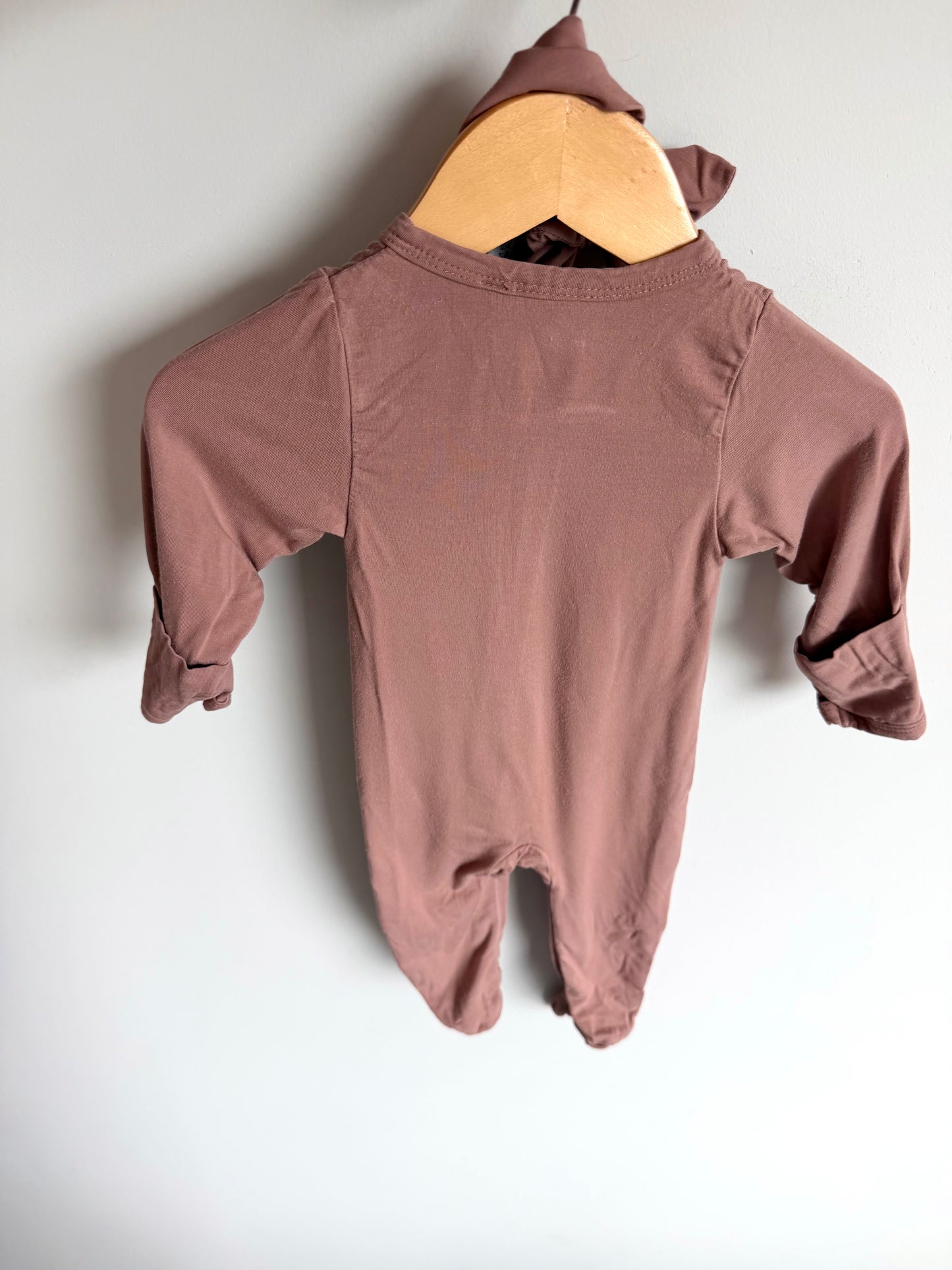 Mebie Baby Bamboo Taupe Sleeper + Headband / 0-3m
