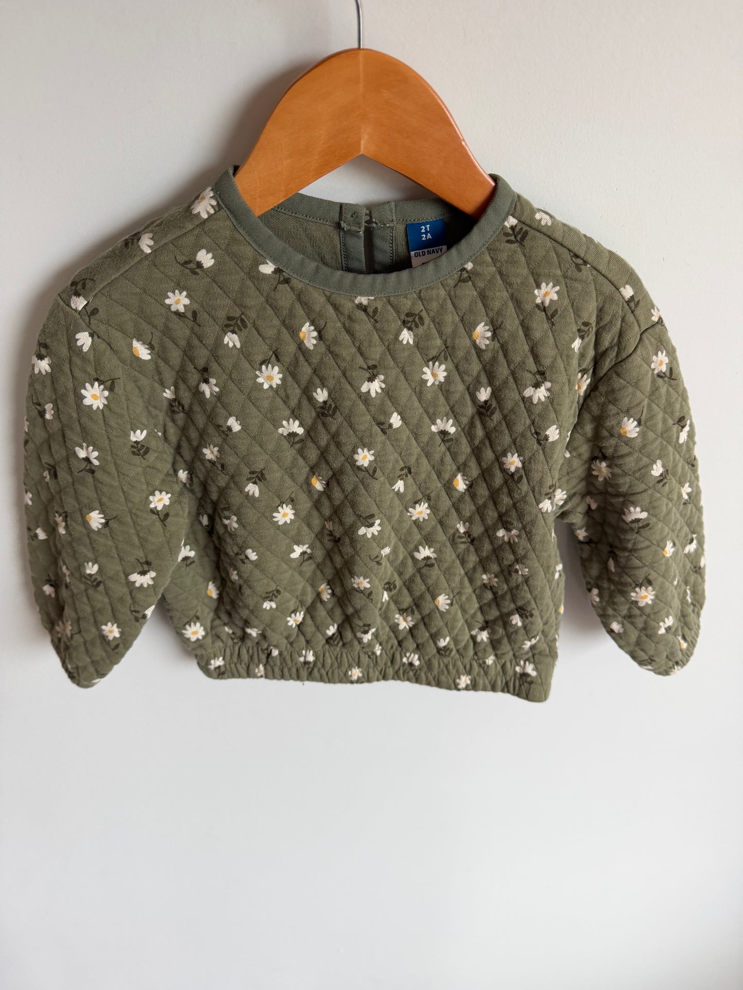 Green Quilted Daisy Sweater / 2T
