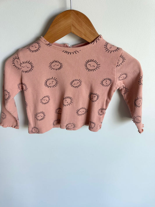 Sun Face Pink Ribbed Top / 6-9m
