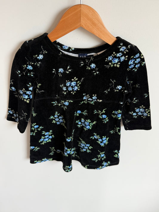 Blue Flower Dark Velvet Dress / 9-12m?