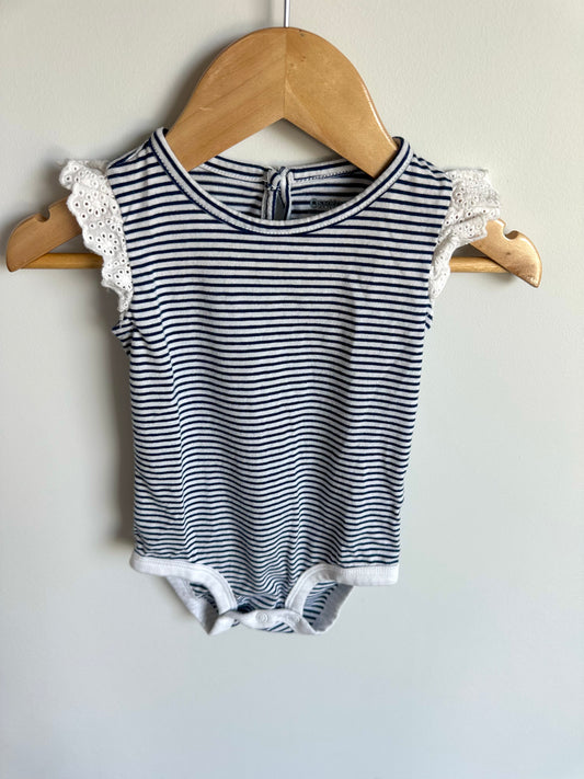 Stripe Ruffle Eyelet Sleeve Bodysuit / 9m