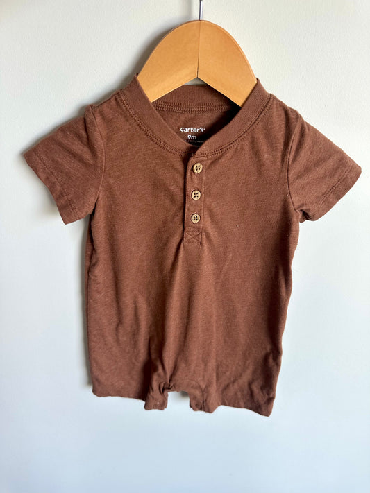 Brown Button Romper / 9m