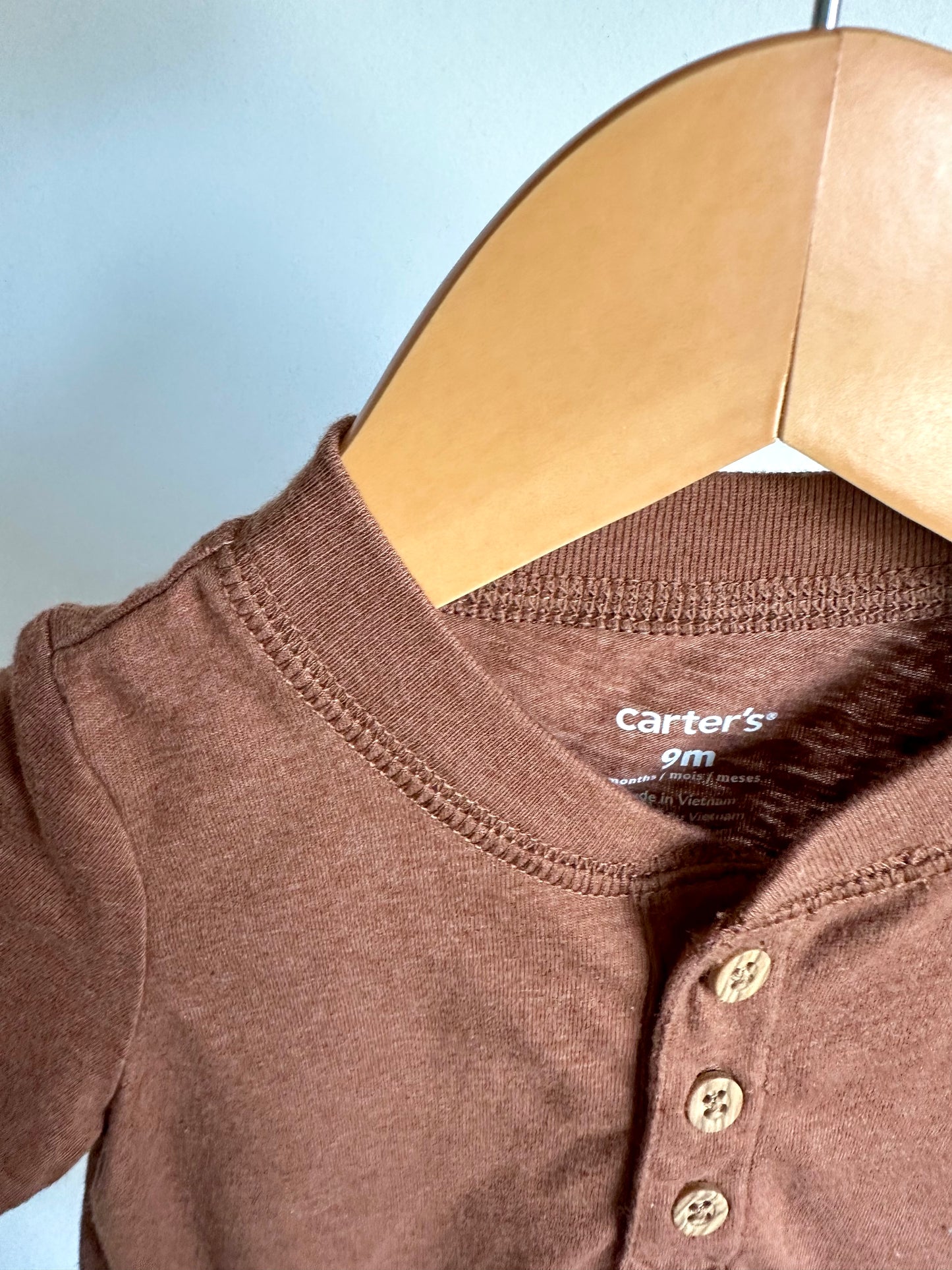 Brown Button Romper / 9m