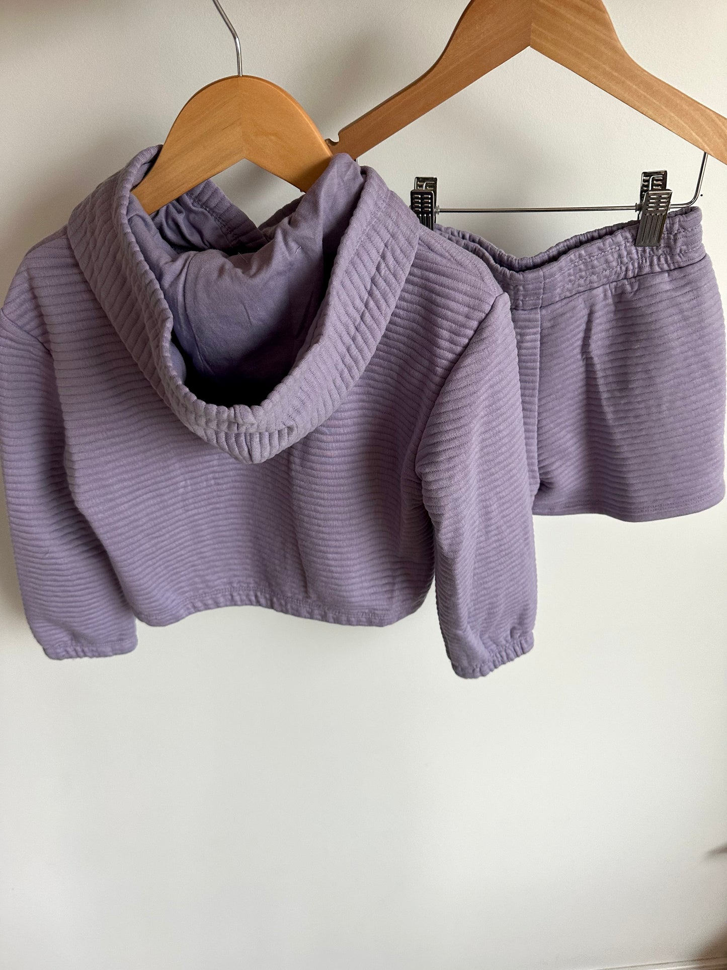 Periwinkle Rib Cropped Hoodie + Shorts Set / 4T