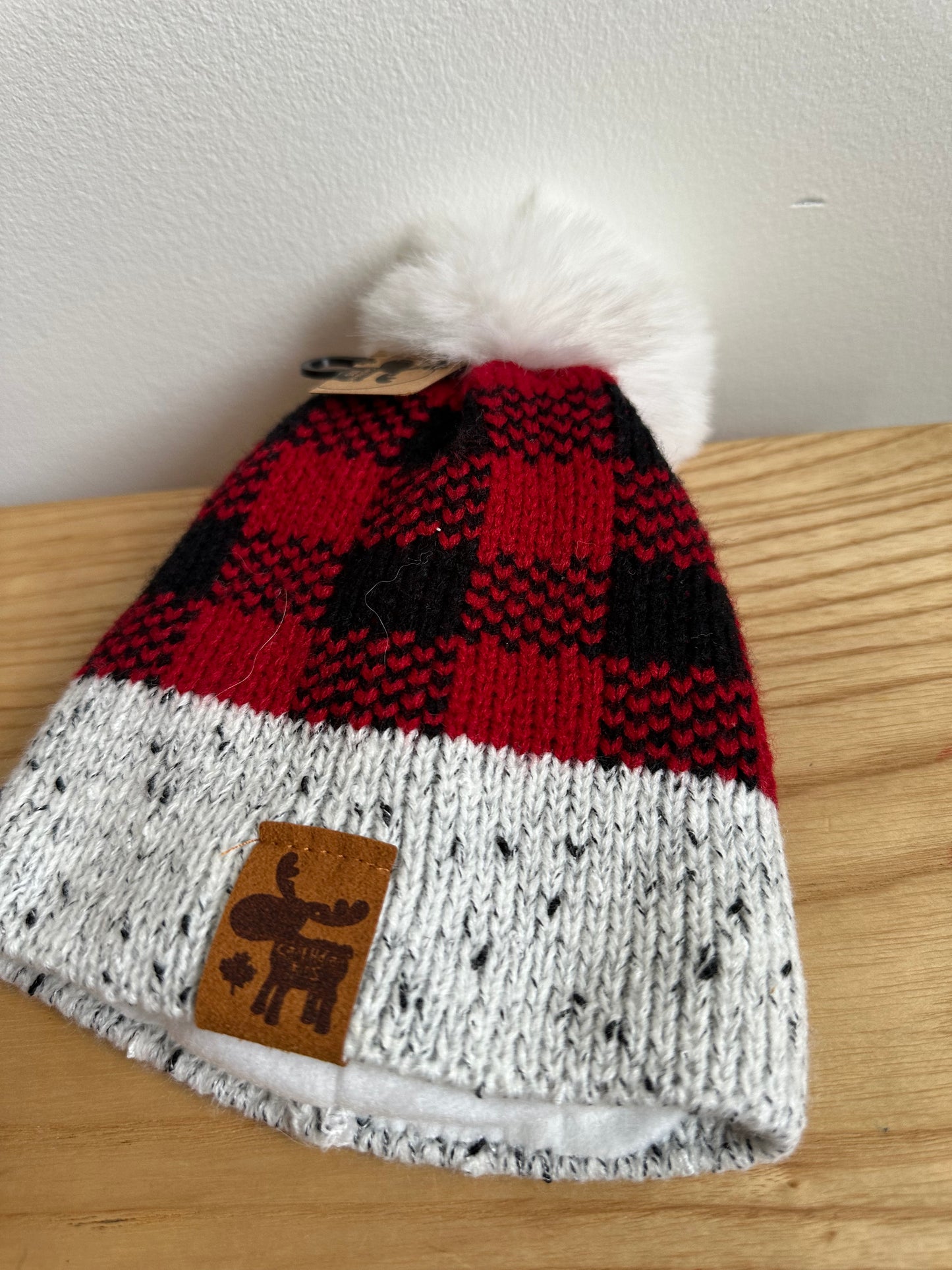 NEW Plaid Beanie with Pom Pom / 6m