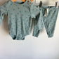 Teal Floral Ribbed Bodysuit + Pants Set / 9m