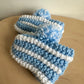 Handmade Knit Blue + White Slippers / 6-12m?