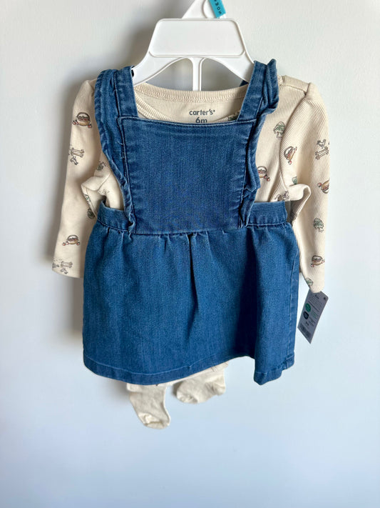 Denim Dress, Farm Bodysuit + Leggings Set (With Tags) / 6m