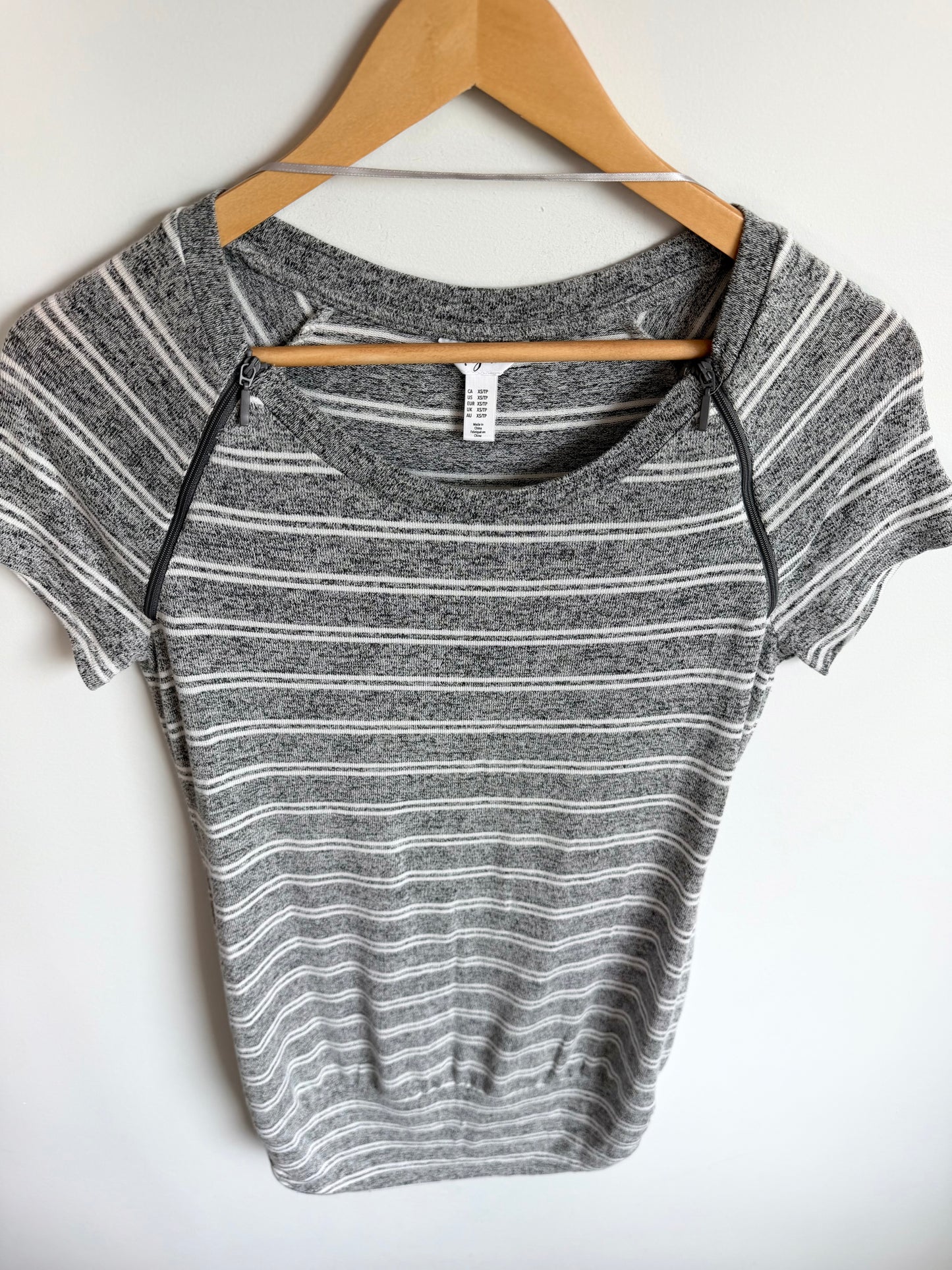 Thyme Grey Striped Maternity or Nursing Top / XS