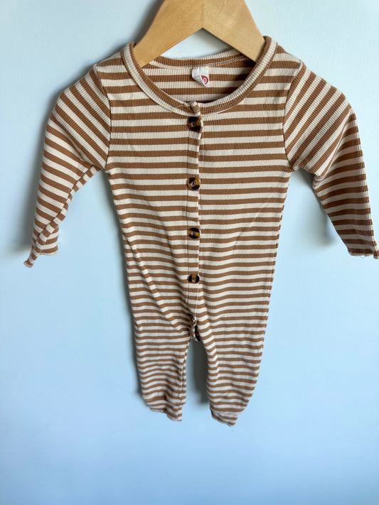 Striped Brown + Cream Jumpsuit / 6-9m?
