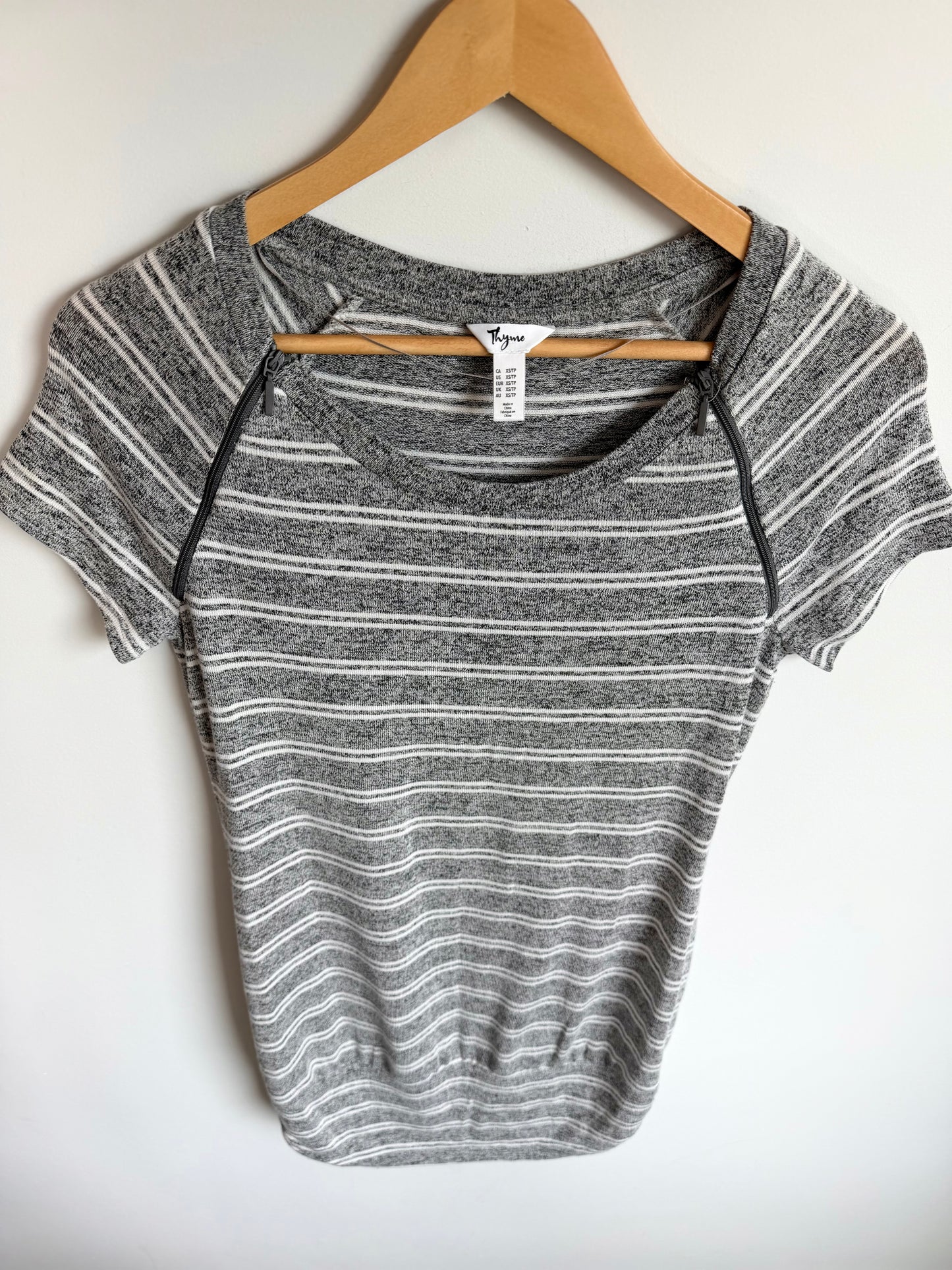 Thyme Grey Striped Maternity or Nursing Top / XS