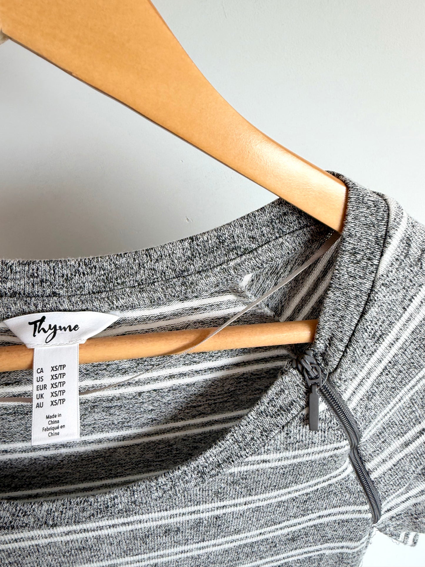 Thyme Grey Striped Maternity or Nursing Top / XS