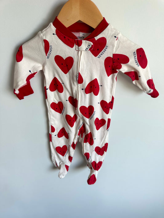 Heart XOX Pattern Footed Sleeper / 6m