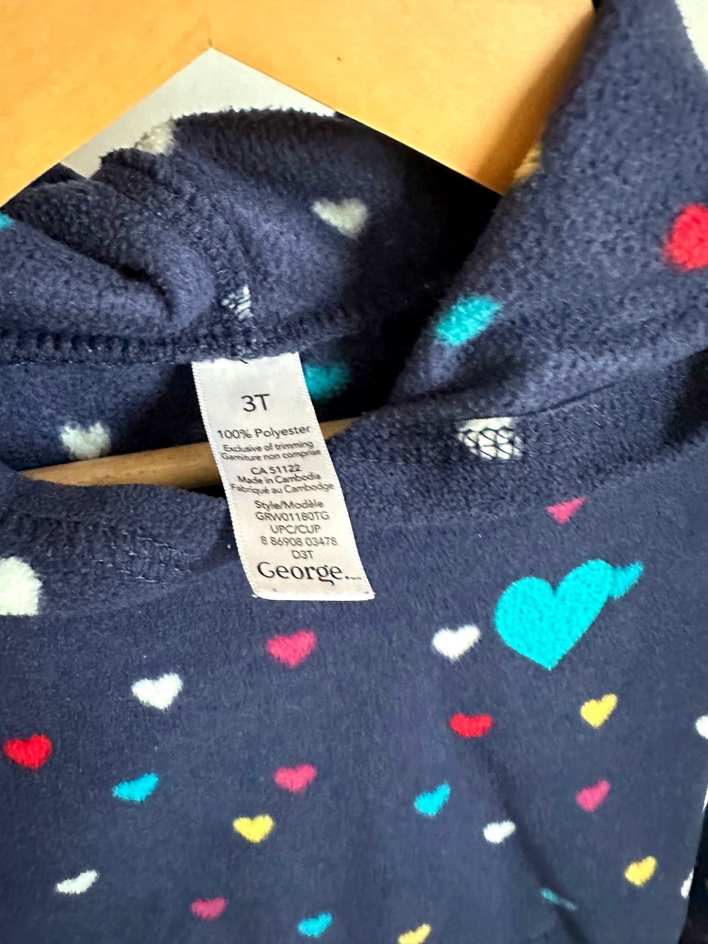 Navy Fleece Heart Hoodie / 3T