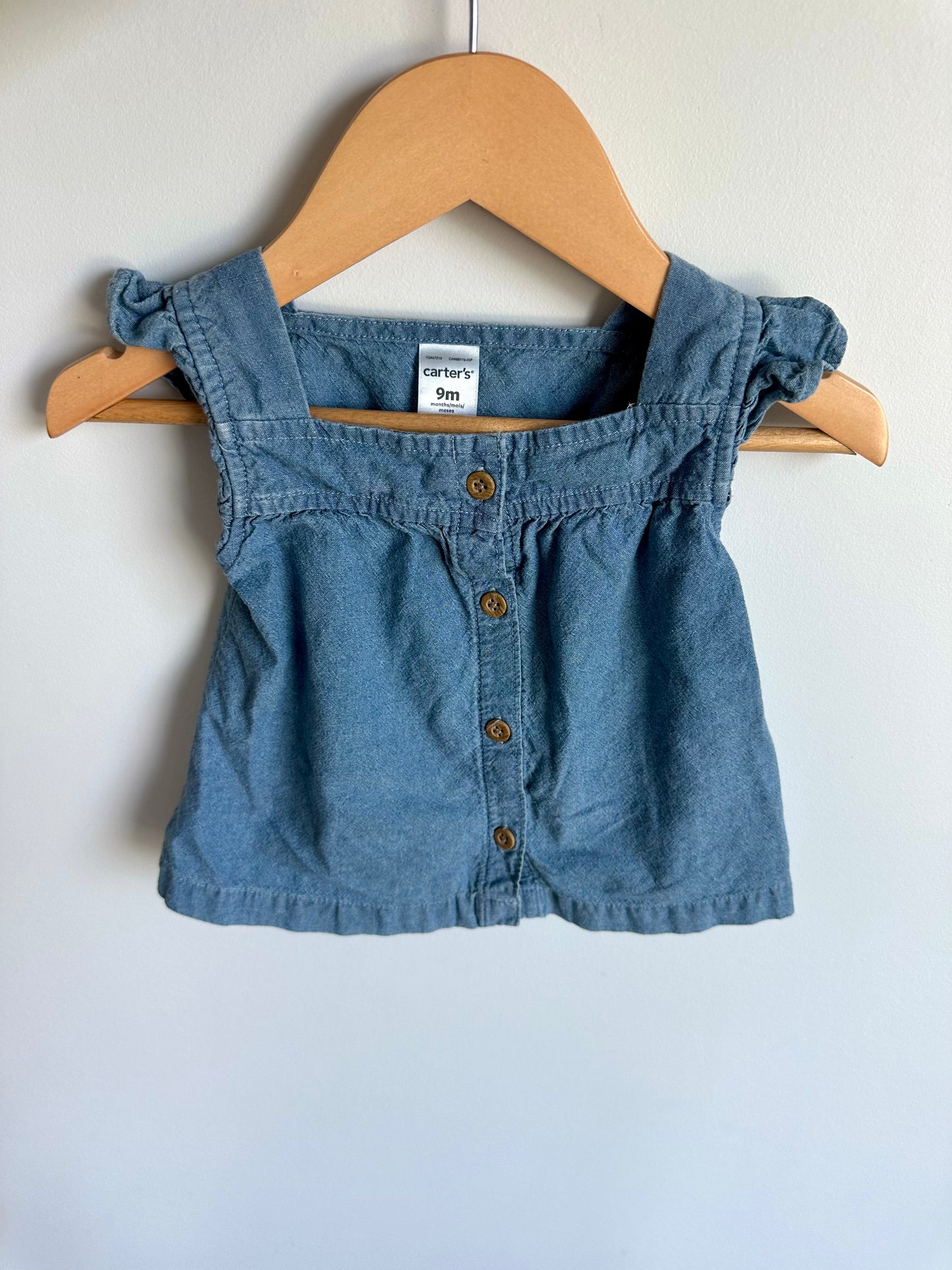 Chambray Ruffle Sleeve Top / 9m