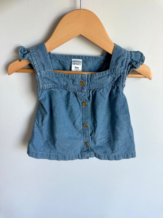 Chambray Ruffle Sleeve Top / 9m
