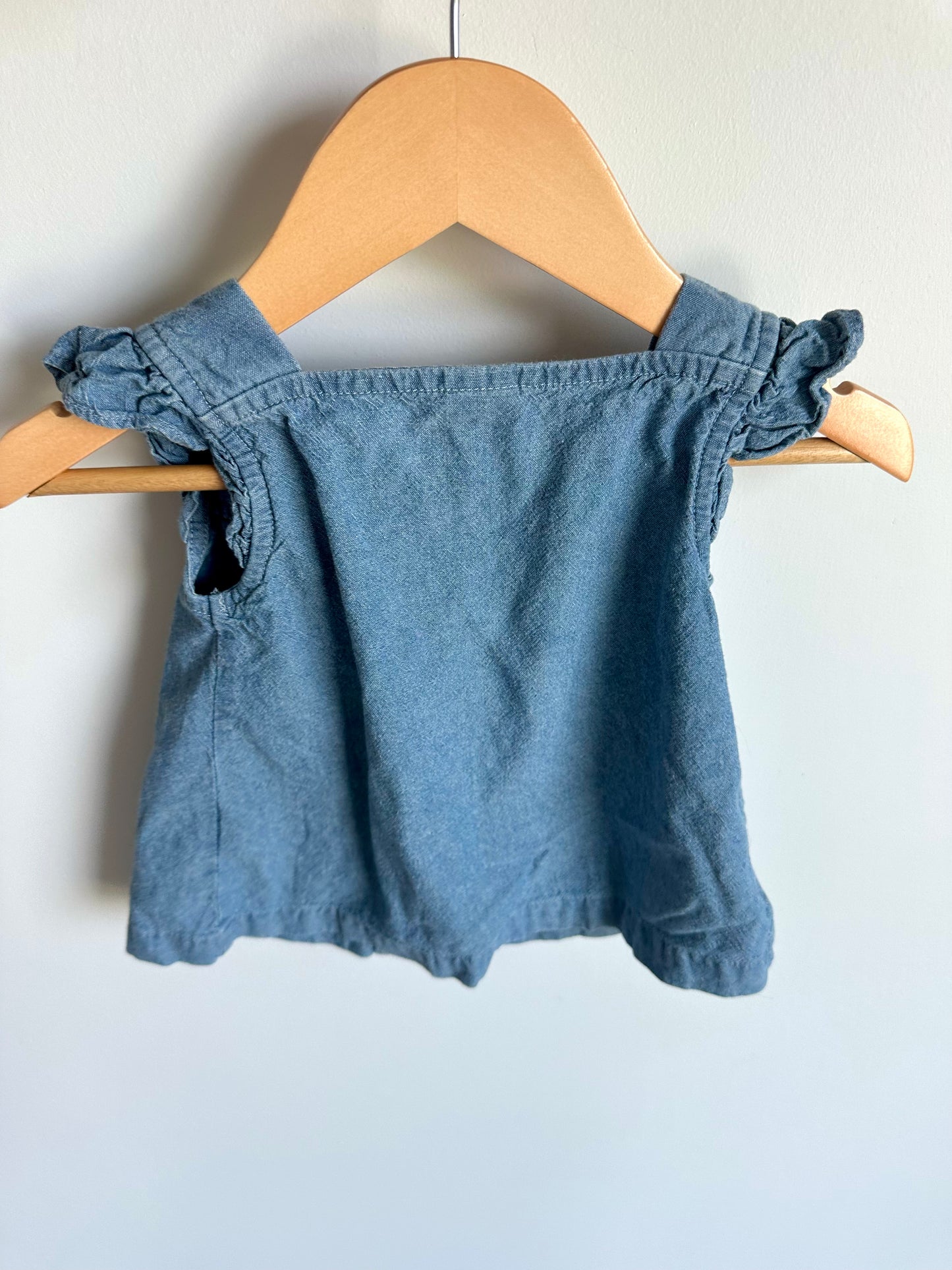 Chambray Ruffle Sleeve Top / 9m