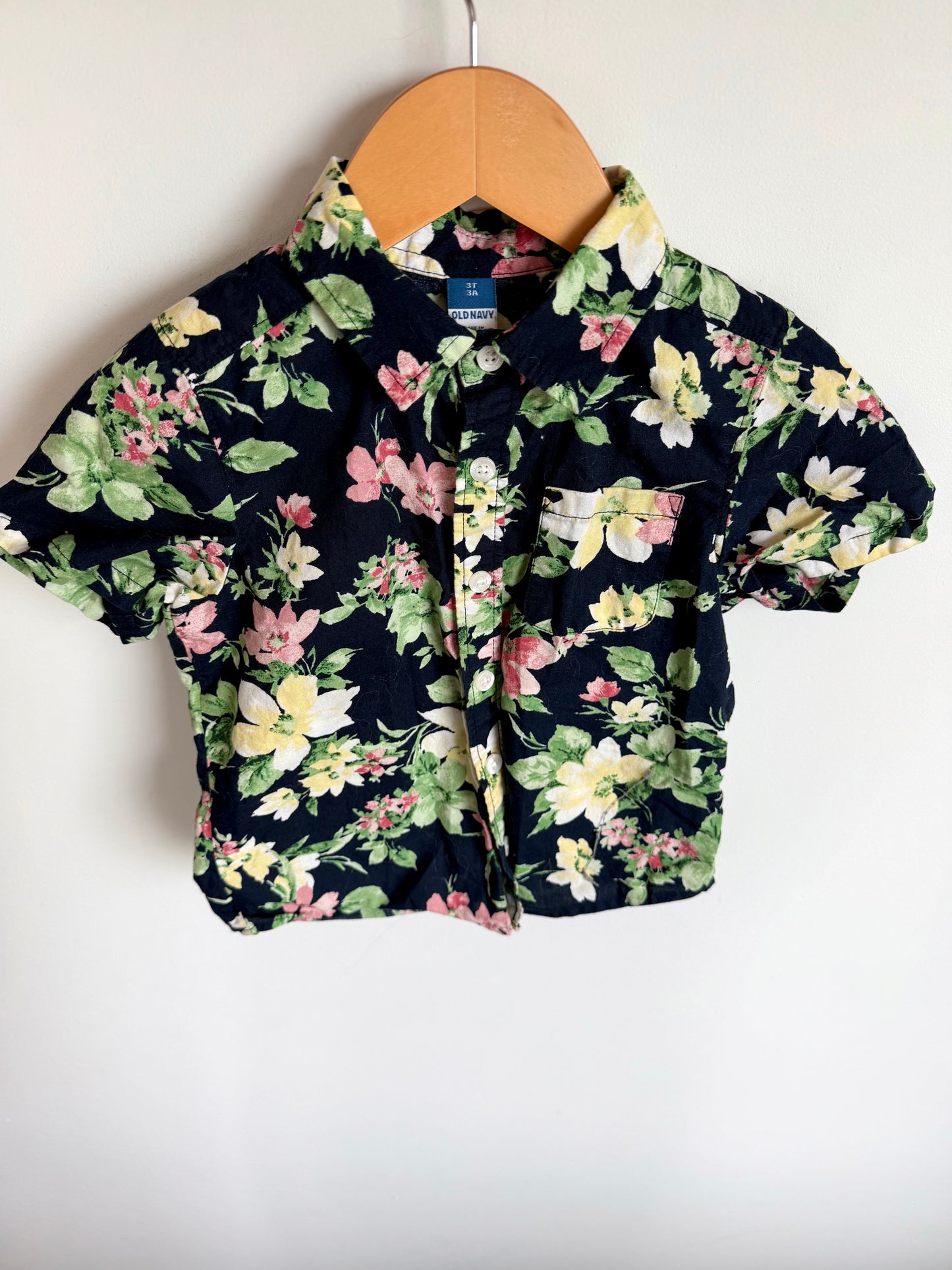 Navy Floral Button Up T-shirt / 3T