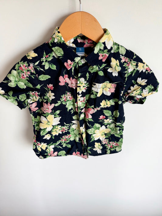 Navy Floral Button Up T-shirt / 3T