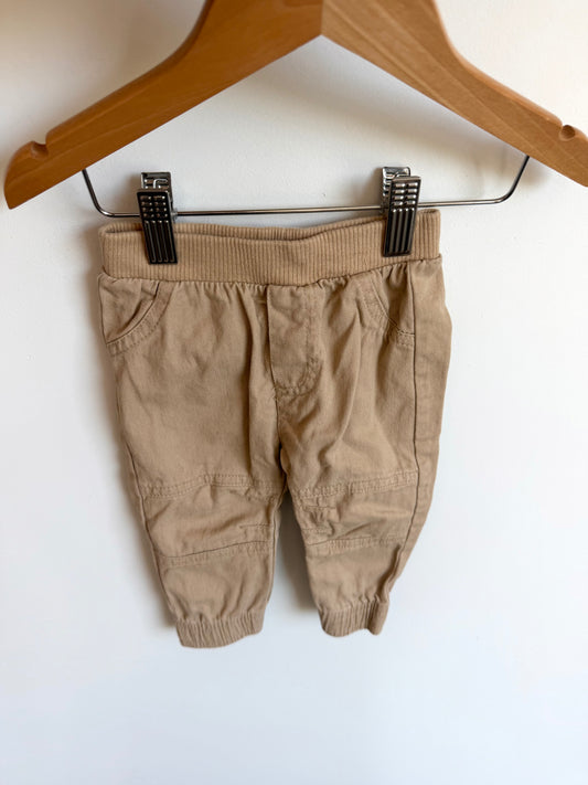 100% Cotton Tan Tapered Pants / 6-9m