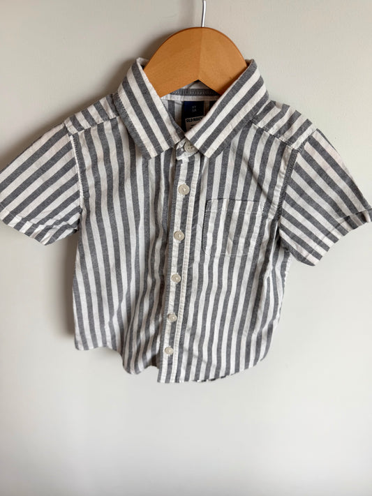 Navy Vertical Stripe Button Up T-shirt / 3T