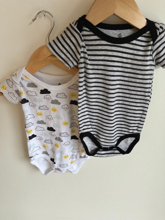 Set of 2 Bodysuits - Striped + Clouds / 6-9m