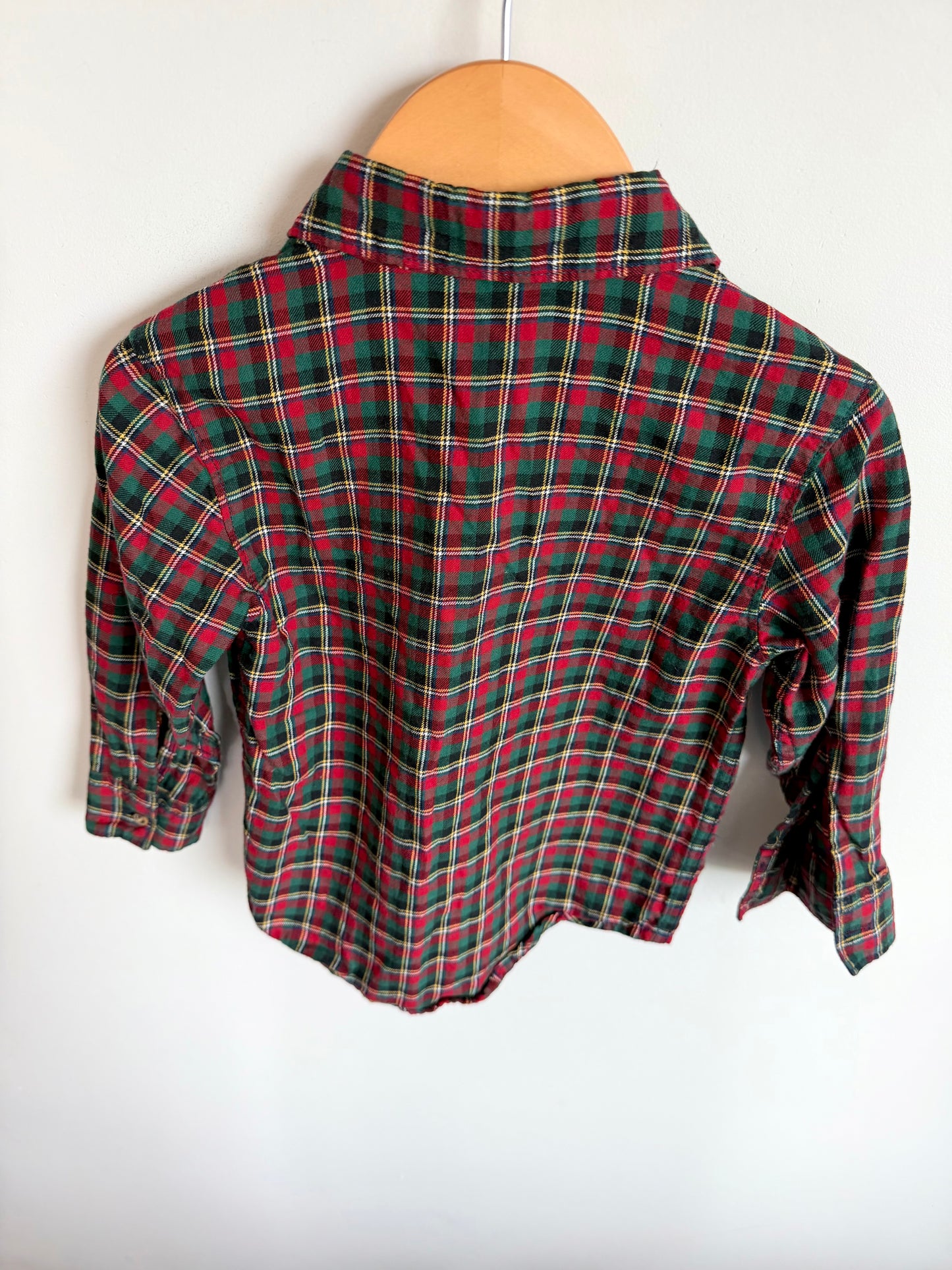 Green + Red Plaid Long Sleeve Dress Shirt / 3T