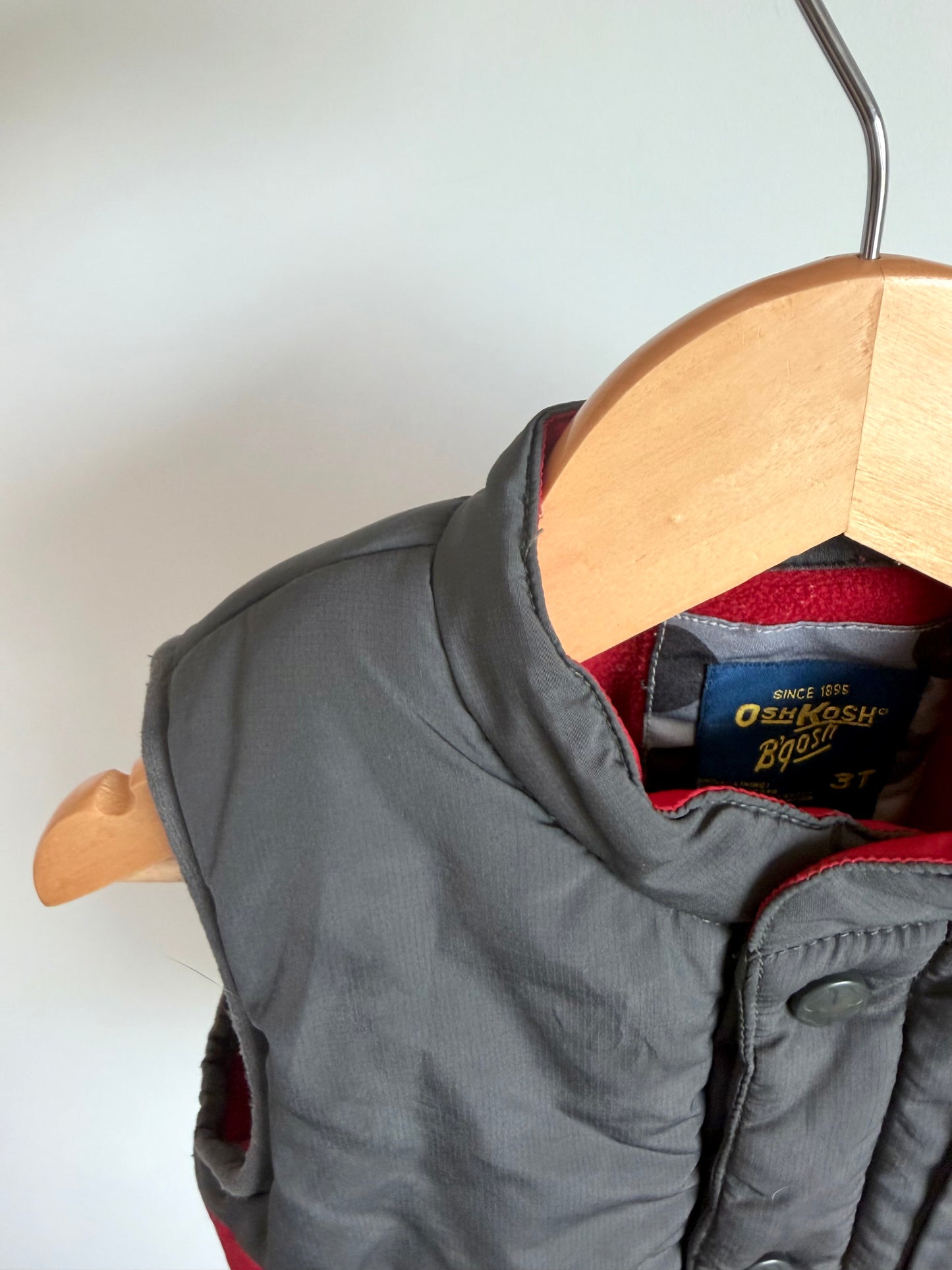 Fleece Lined Grey + Red Fleece Vest / 3T