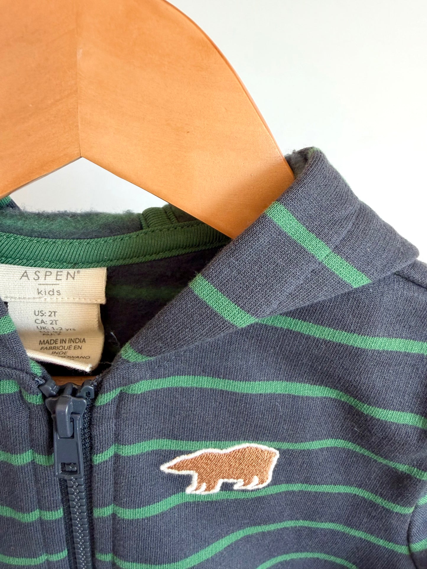 Aspen Kids Striped Bear Zip Hoodie / 2T