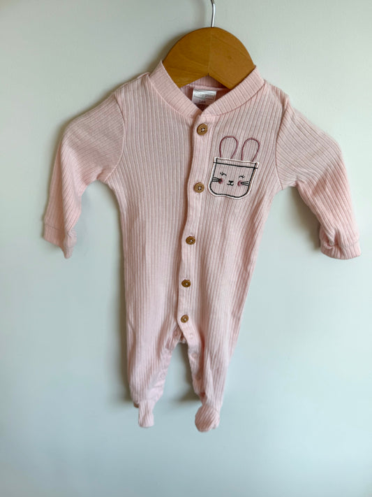 Pink Ribbed Bunny Sleeper / 3-6m