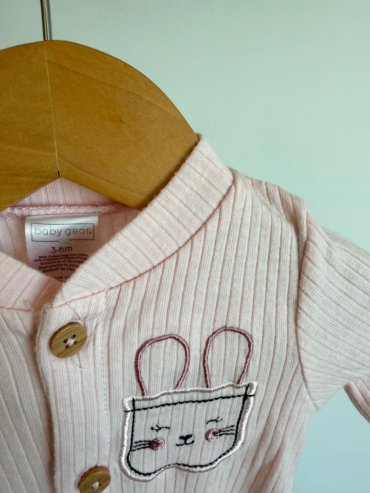 Pink Ribbed Bunny Sleeper / 3-6m