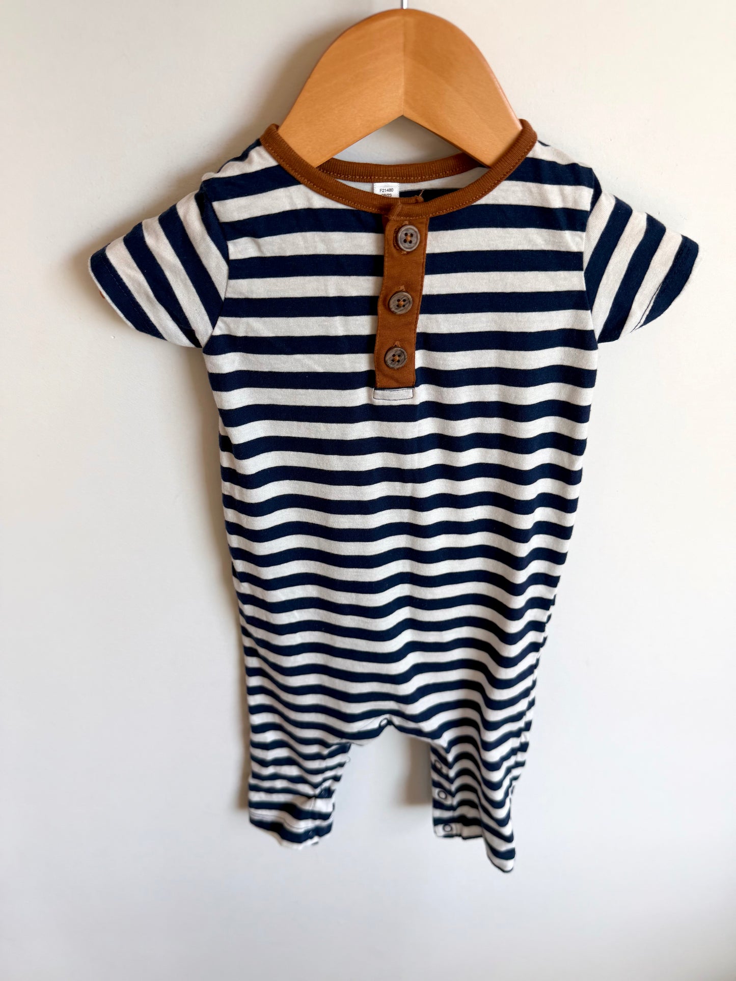 Tan + Navy Striped Jumpsuit / 12m