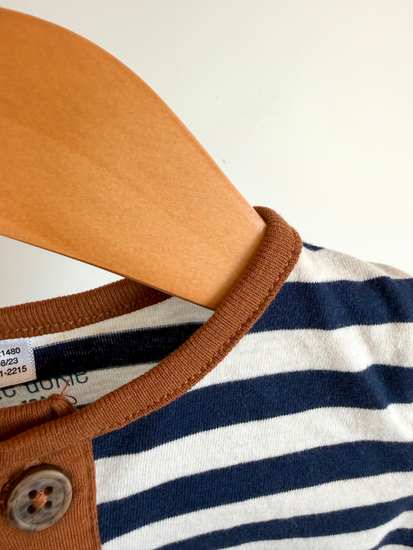 Tan + Navy Striped Jumpsuit / 12m