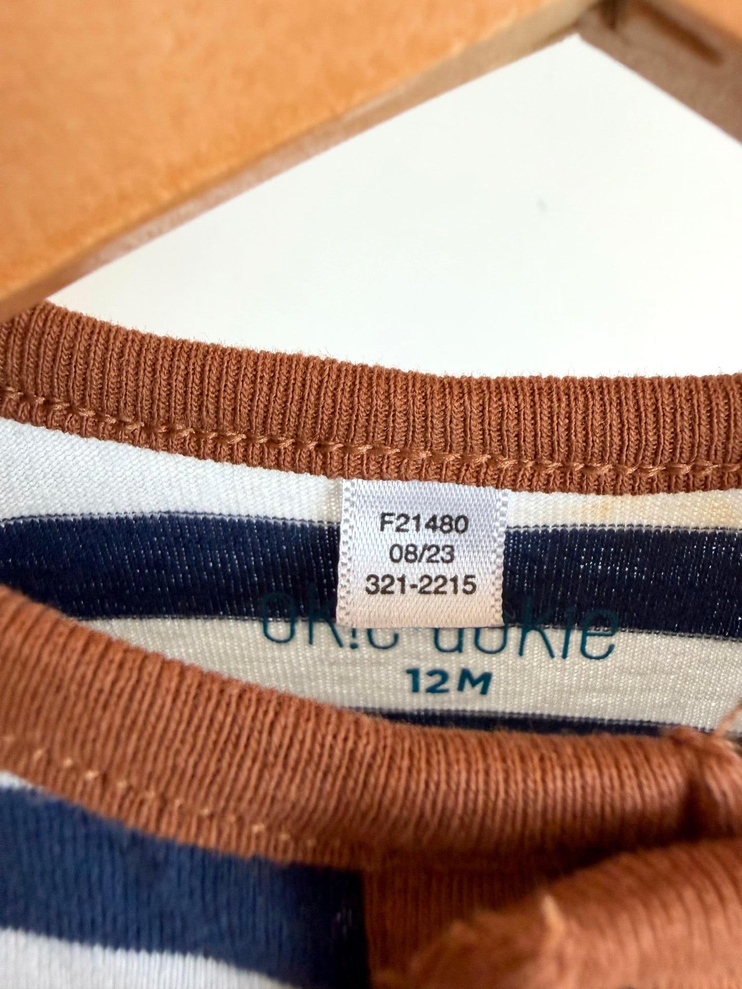 Tan + Navy Striped Jumpsuit / 12m