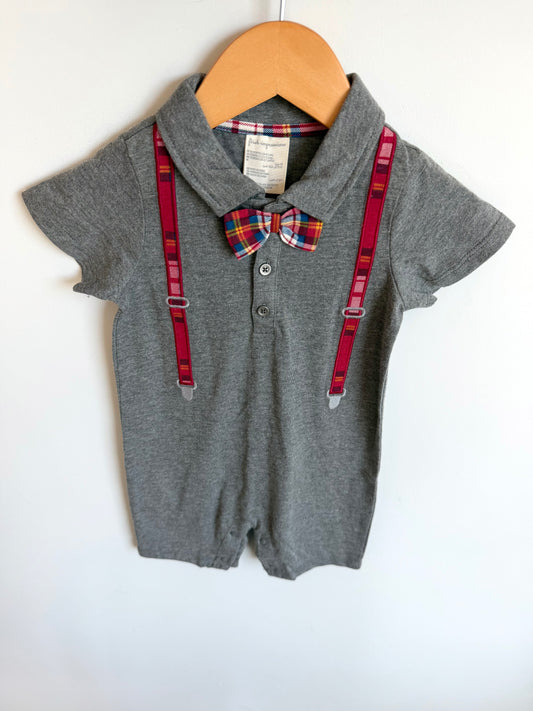 Grey Suspender Romper with Bow / 18m