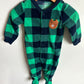 Fleece Green Checkered Bear Sleeper / 6-9m