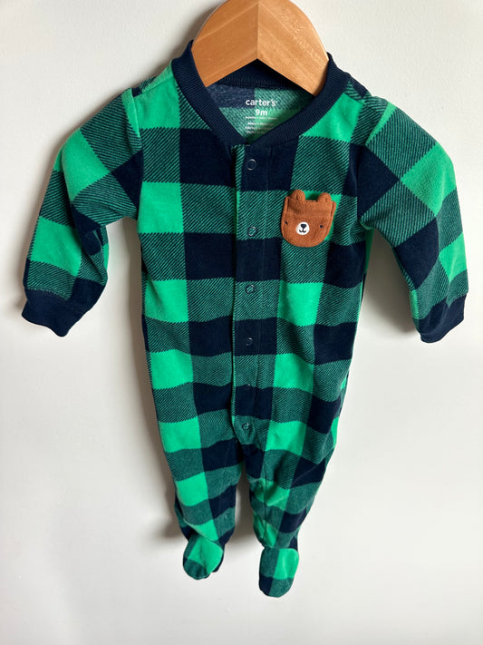 Fleece Green Checkered Bear Sleeper / 6-9m