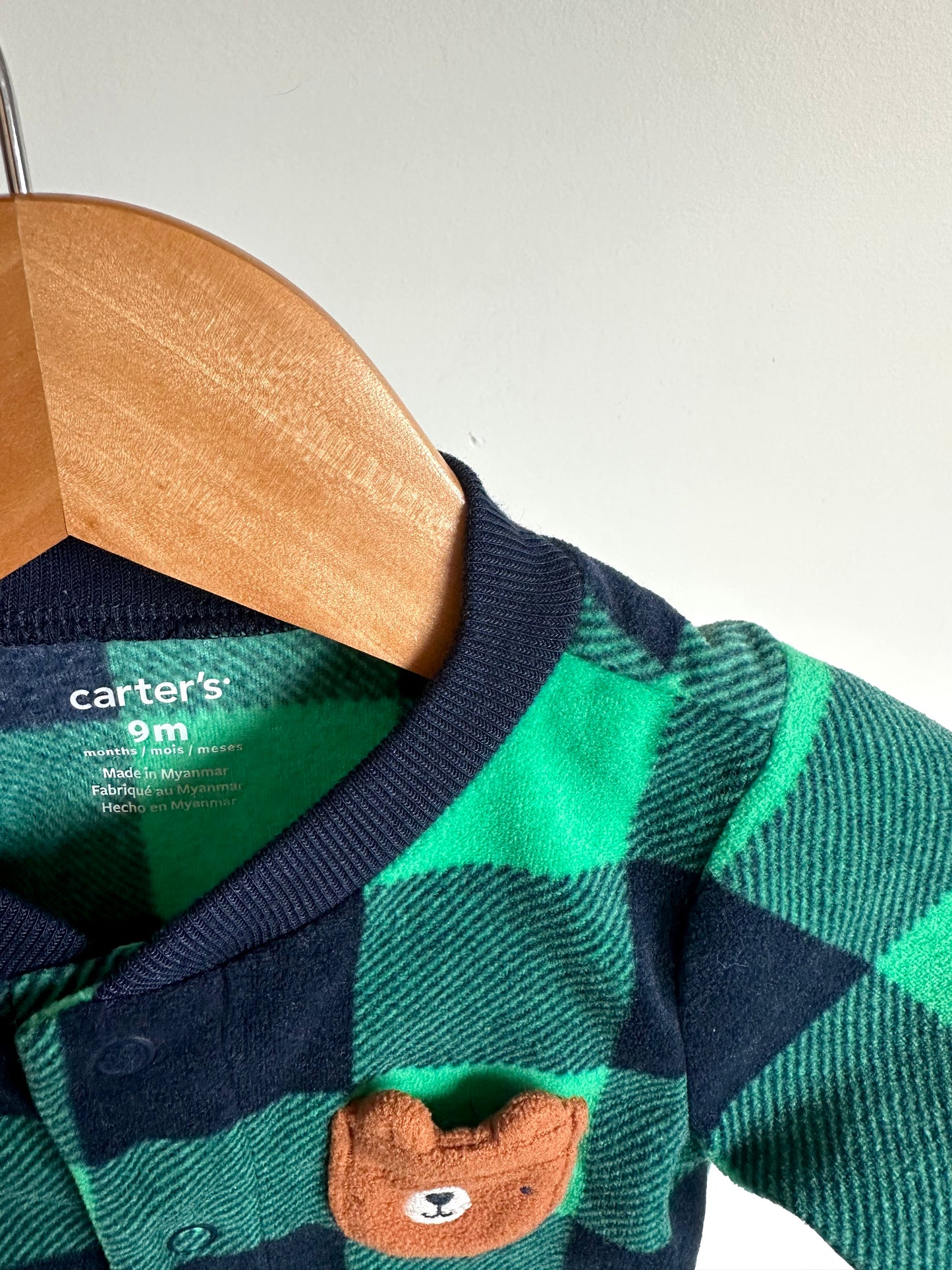 Fleece Green Checkered Bear Sleeper / 6-9m