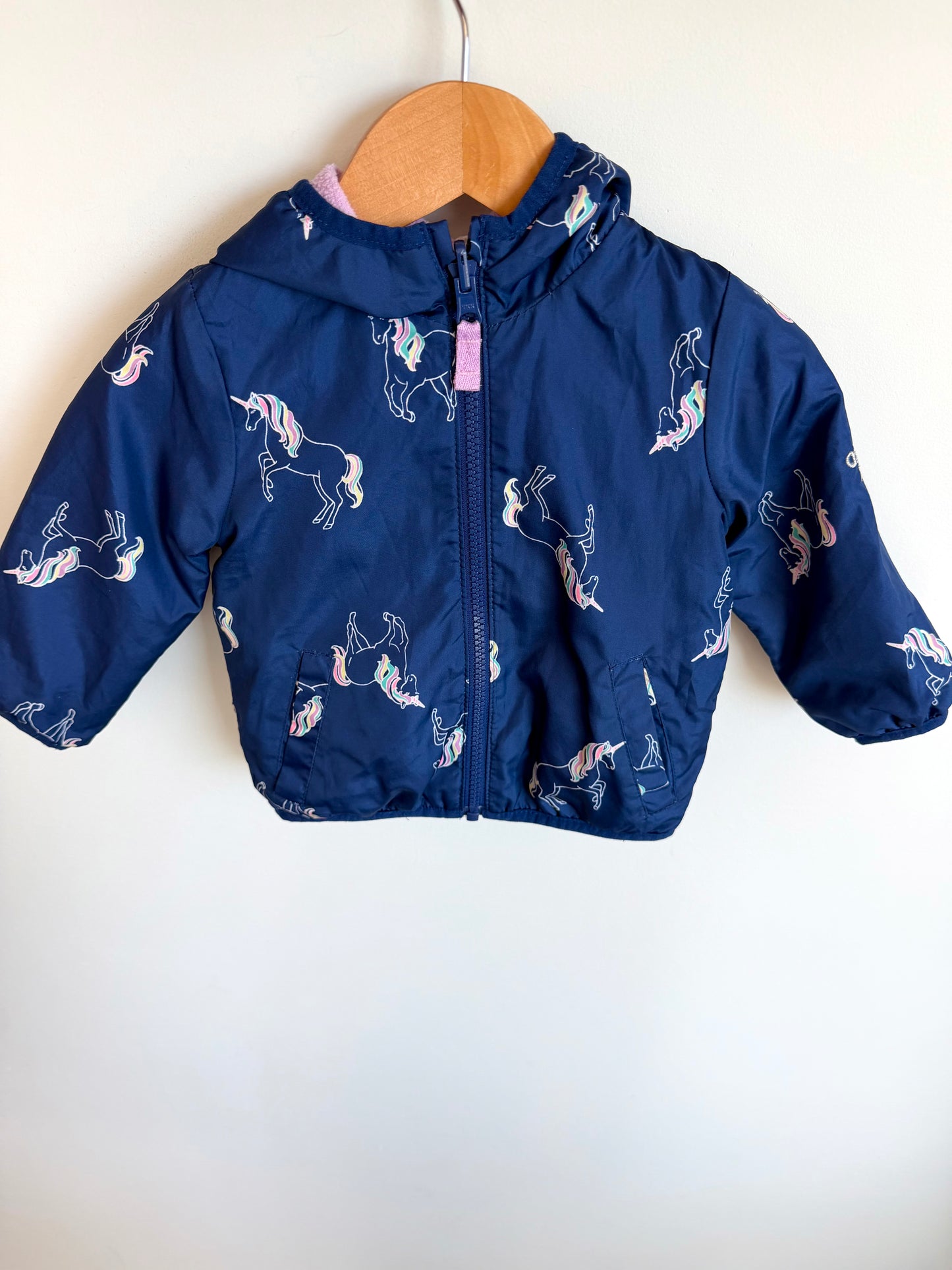 Navy Unicorn Fleece Lined Reversible Jacket / 12m
